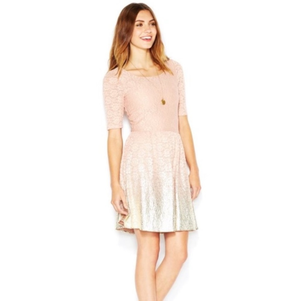 Maison Jules pink & gold lace fit and flare dress